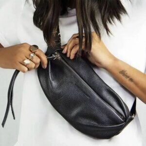 Aimee Kestenberg Black Pebbled Leather Milan Convertible Belt/Sling Bag